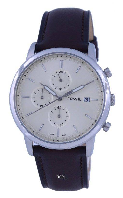 Fossil Minimalist Chronograph Cream Dial Leather Strap Quartz FS5849 Mens Watch