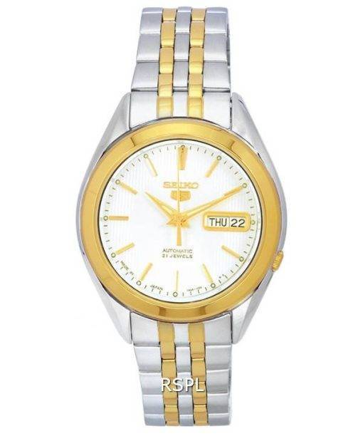 Seiko 5 Two Tone Stainless Steel White Dial Automatic SNKL24 SNKL24J1 SNKL24J Mens Watch
