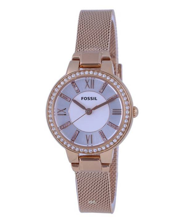 Fossil Virginia Crystal Accents White Dial Rose Gold Stainless Steel ...