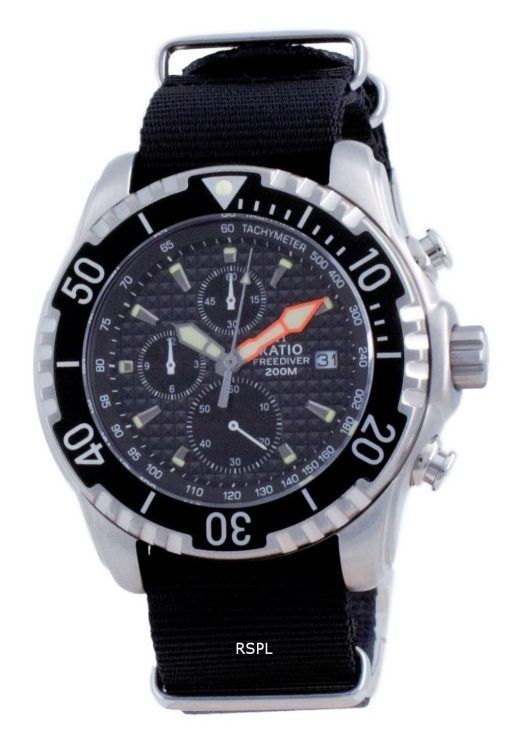 Ratio Free Diver Chronograph Nylon Quartz Diver's 48HA90-17-CHR-BLK-var-NATO4 200M Men's Watch
