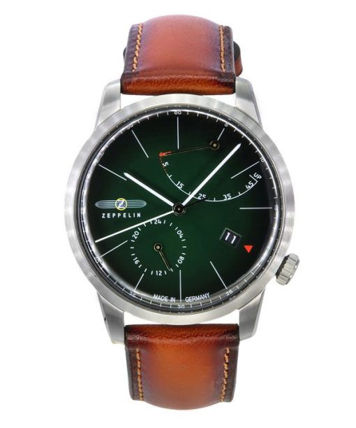 Zeppelin Watches Flatline Brown Leather Strap Dark Green Dial Automatic 83664 Men's Watch
